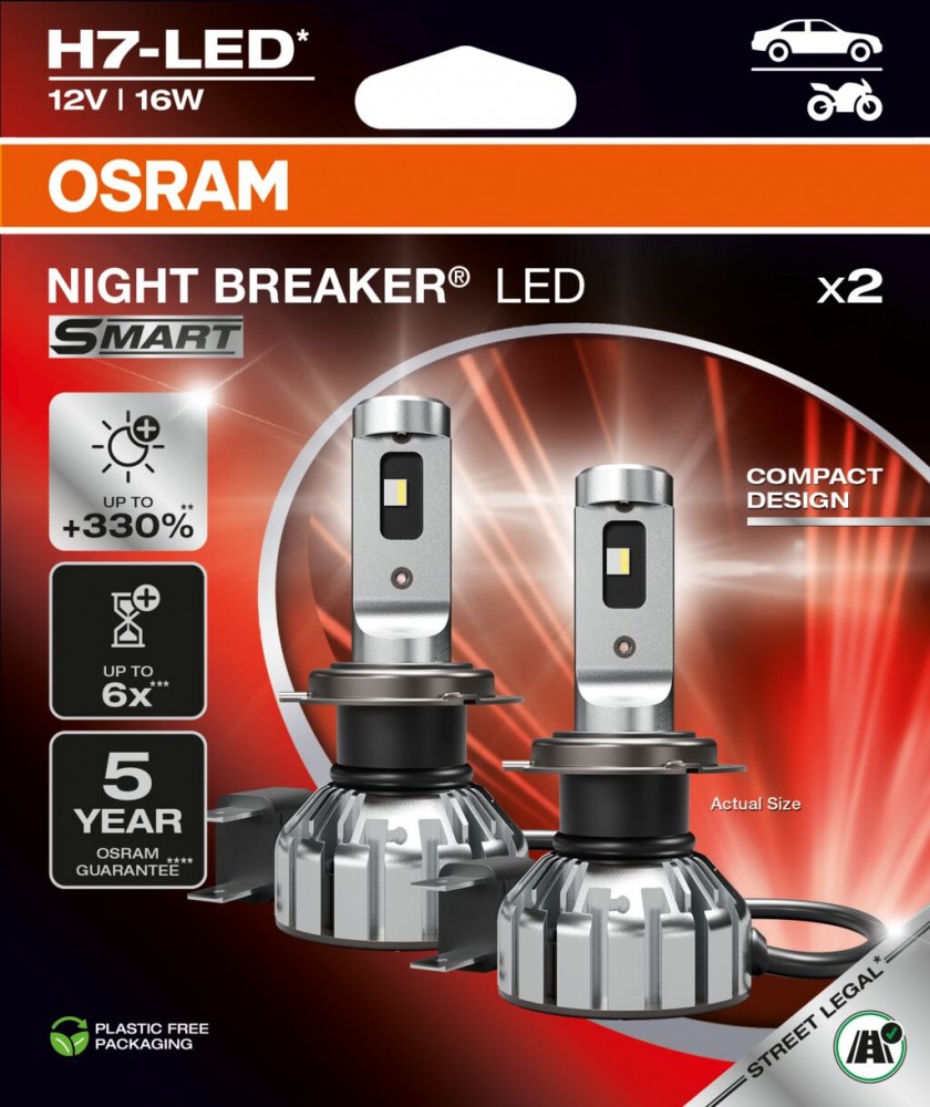 64210DWNBSM Set 2 becuri OSRAM LED NIGHT BREAKER SMART H7 16W 12V 6000k OSRAM 
